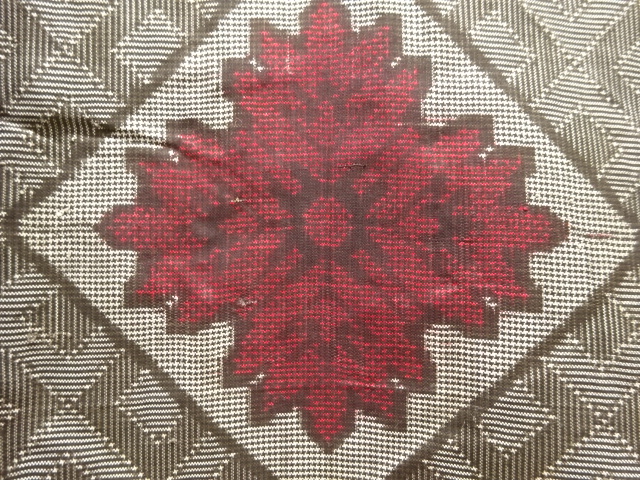 JAPANESE KIMONO / ANTIQUE KIMONO / SILK / DORO OSHIMA TSUMUGI / WOVEN RHOMBUS & FLOWER CREST